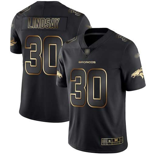 Men Denver Broncos 30 Phillip Lindsay Black Gold Vapor Untouchable Limited Football NFL Jersey